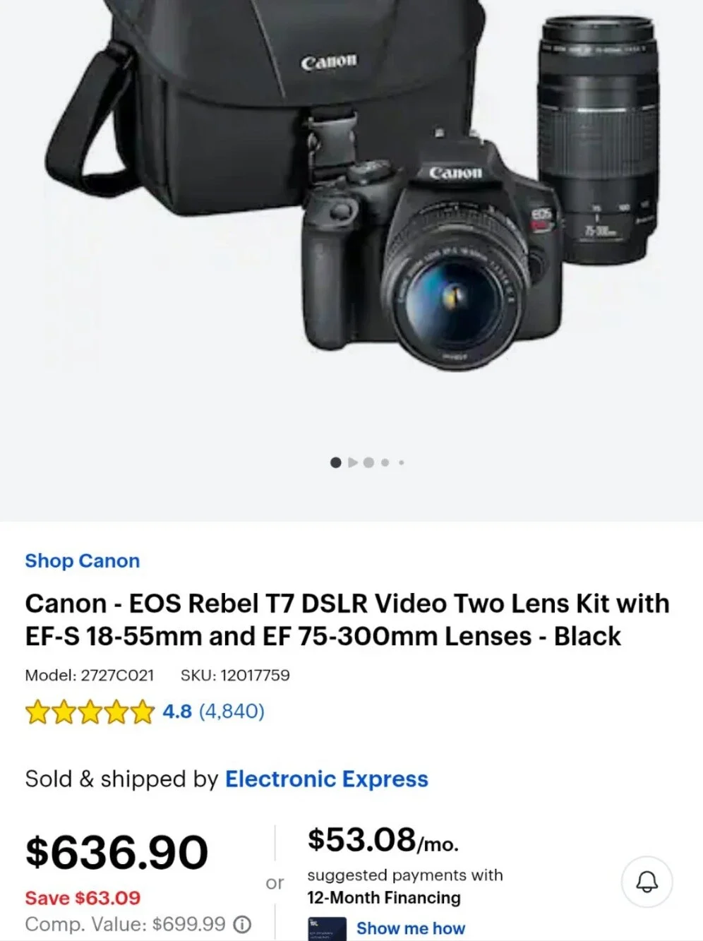 Canon- EOS Rebel T7 DSLR Video Two Lens Kit